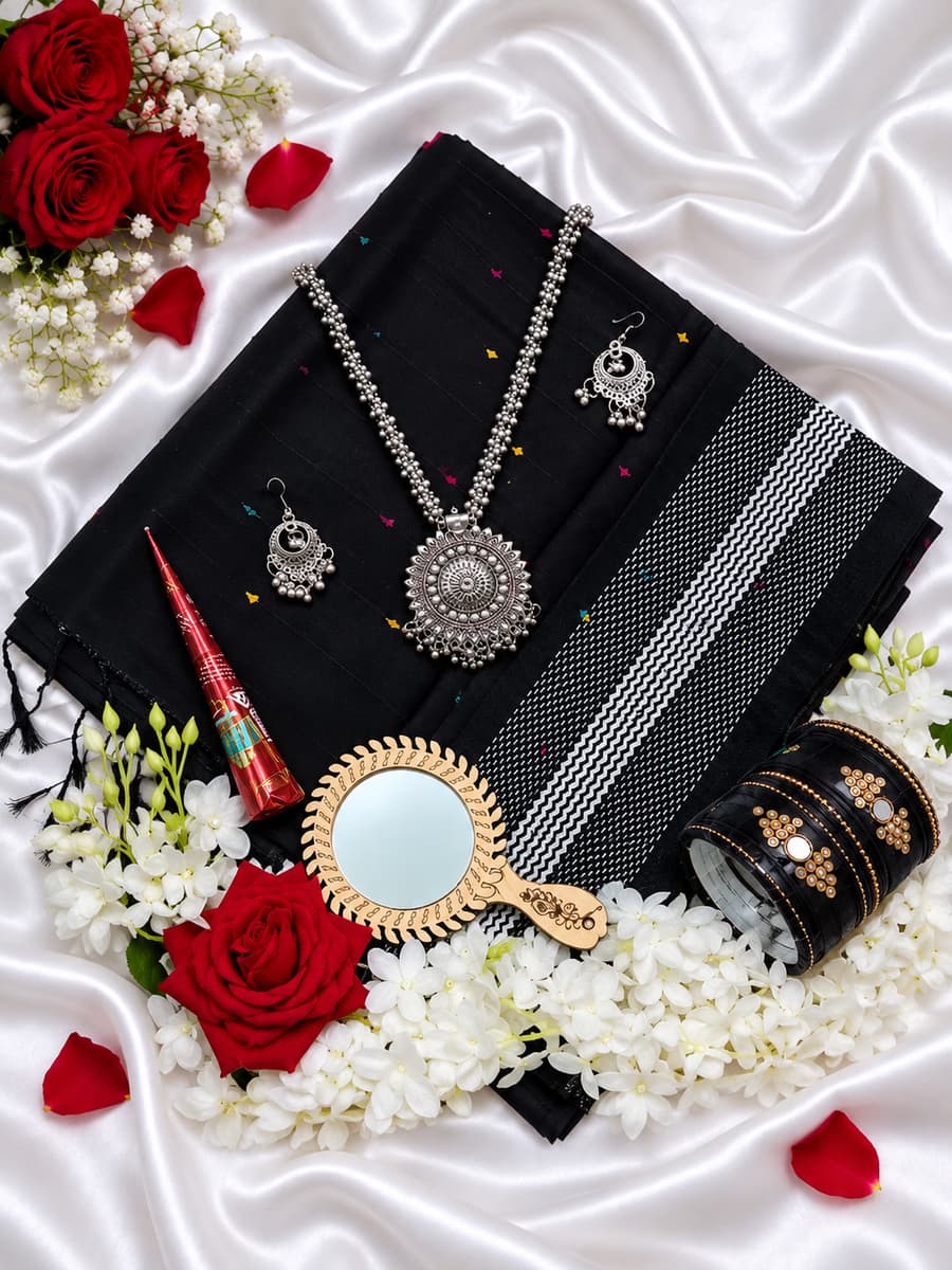 Black Elegance Tangail Saree Gift Combo –