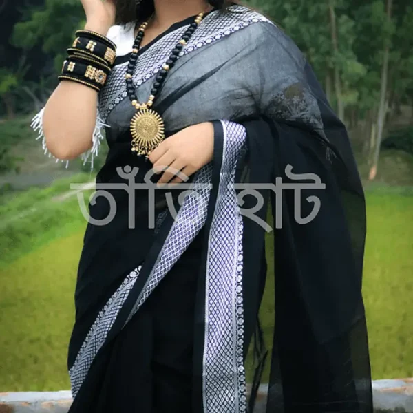 টাঙ্গাইলের হাফসিল্ক শাড়ির কম্বো প্যাকেজ  কালো কালার - Image 3