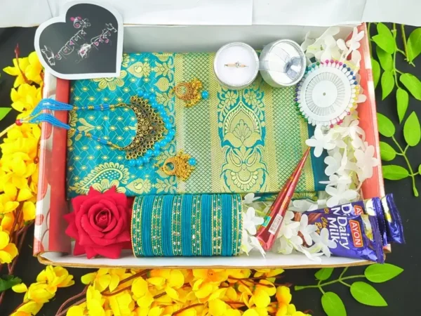 Sea Green Katan Shari Combo- সি গ্রিন কাতান  শাড়ি