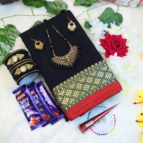 Black halfsilk saree combo gift package