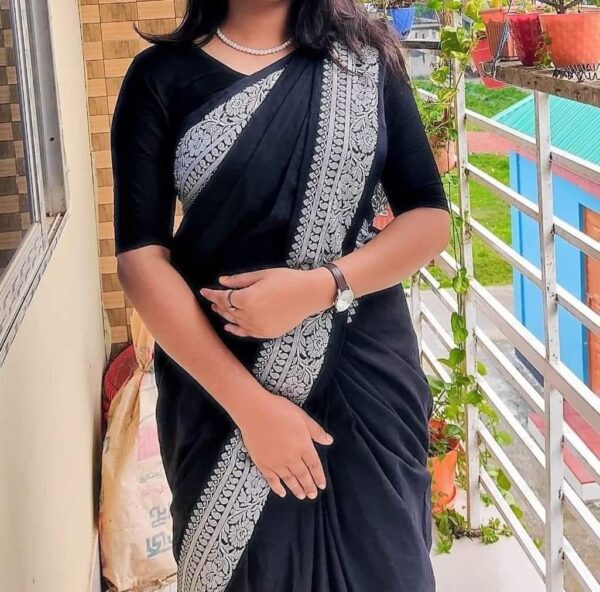 Black soft silk joba katan saree combo package. - Image 2