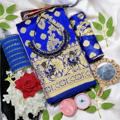 blue katan saree