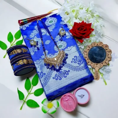 blue katan saree