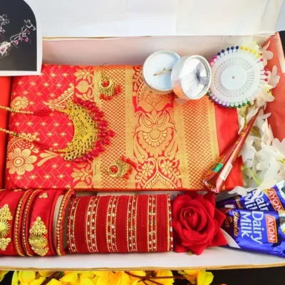 Red Katan  Saree Gift Combo Package