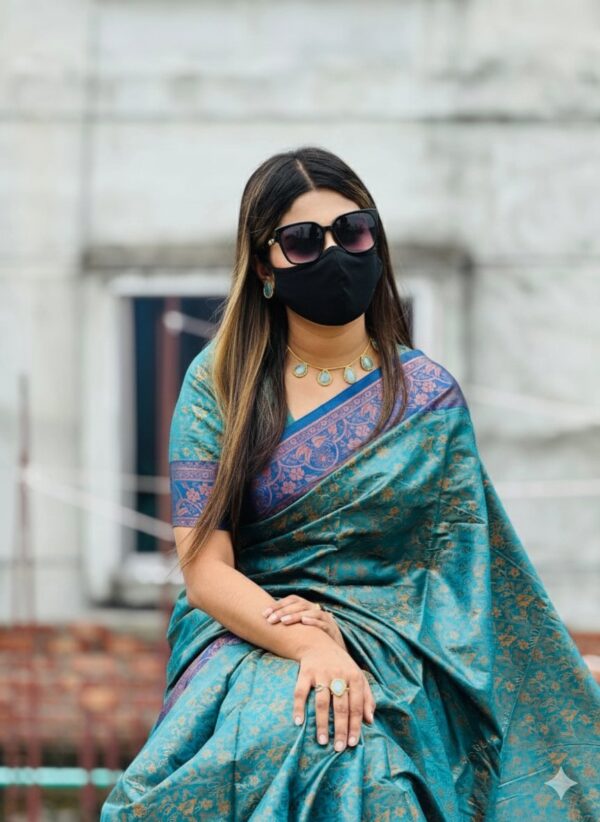 Sea Green Kanchi Katan Shari Combo – সি গ্রিন কাঞ্চি কাতান শাড়ি - Image 4