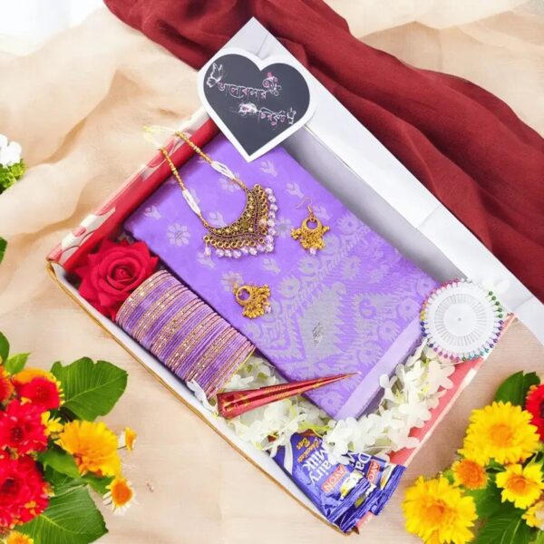 Purple jamdani Shari Combo – পার্পল জামদানি শাড়ি